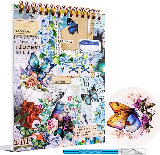 Vintage Washi Sticker Book for Journaling - 900+ Scrapbooking Stickers, Ephemera for Junk Journal Supplies DIY Crafts Arts Decorative 50 Sheets (Blue)