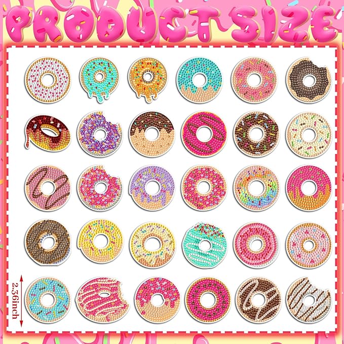 30 Pcs Diamond Art Painting Magnets Fridge Magnetic Diamond Art Painting Kits Fridge Sticker Magnet DIY Craft for Adult Beginner Gifts Toy Home Office Decors(Donut)