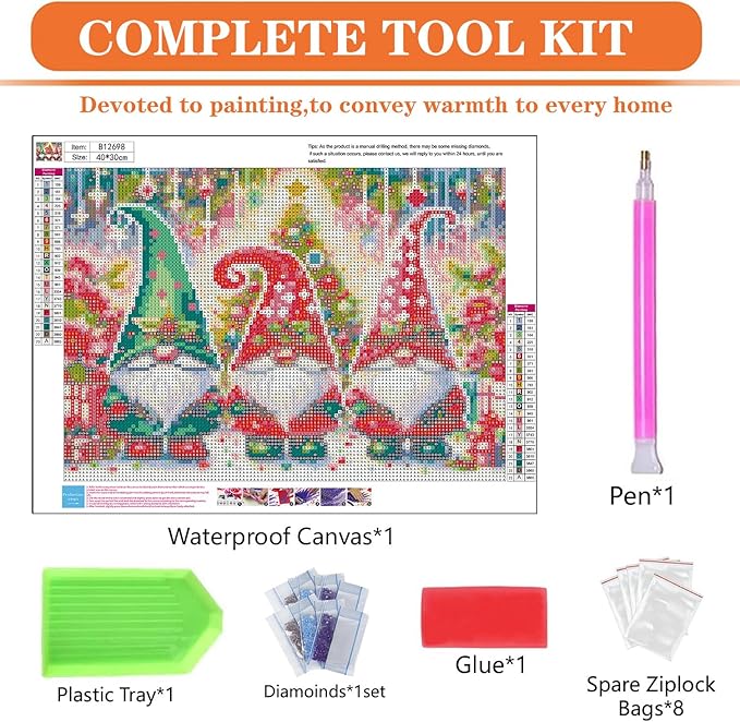 igoodom Diamond Art Kits for Adults, Christmas Diamond Painting Kit, Full Drill Round Christmas Gnome Diamond Art Kits, DIY Gem Art and Crafts for Home Wall Decor Gift 16x12inch