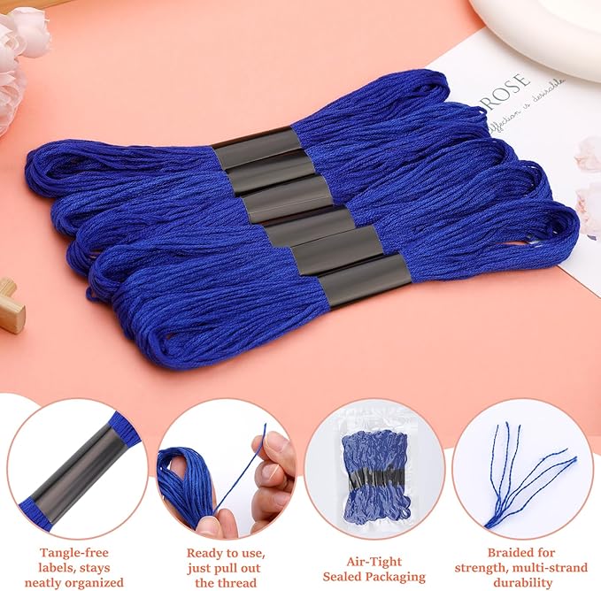 Blue Embroidery Floss: Embroidery Thread 120 Yards Friendship Bracelet String Cross Stitch Cotton Yarn for DIY Bracelet Making