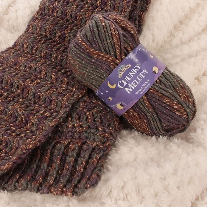 JubileeYarn Chunky Melody Yarn - 100g/Skein Bulky Wool Blend - Charcoal - 2 Skeins