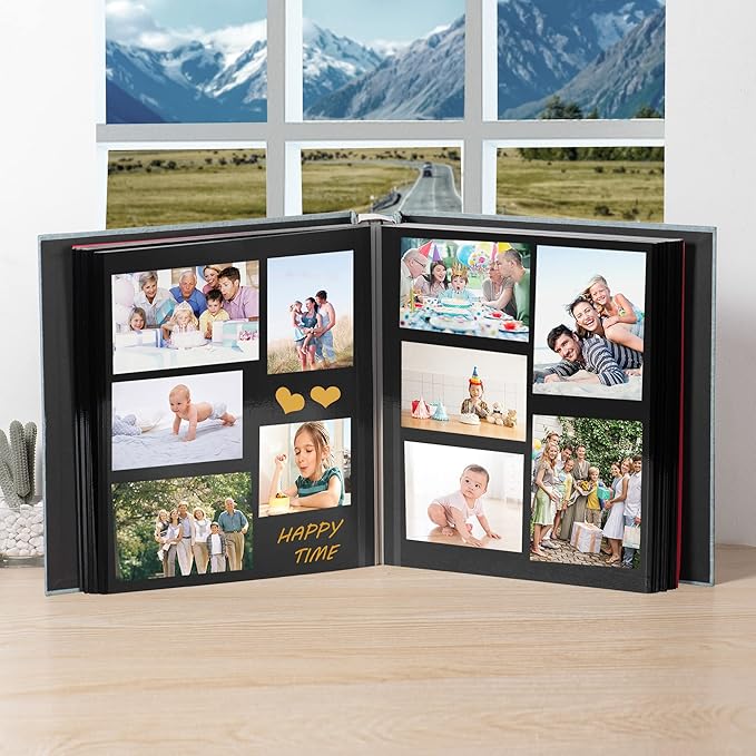 Large Photo Album Self Adhesive 4x6 5x7 3x5 8.5x11 Scrapbook Magnetic Album DIY Scrap Book Length 13 x Width 12.8 (Inches) 120 Black Sticky Pages Linen Cover DIY Photo Album(Green)