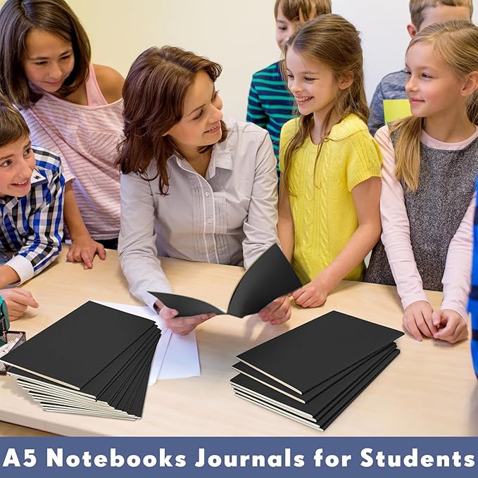 mimorou 100 pcs journals notebooks bulk - kraft softcover a5 small notebooks 5.5 inch x 8.3 inch notepads with 60 page 30 sheet for writing sketch travel office supplies(black,dot)