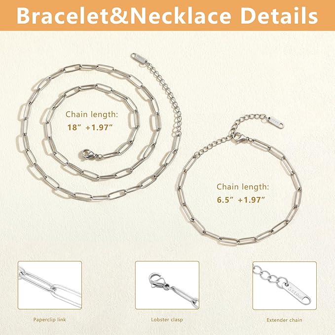 20 Pack Stainless Steel Paperclip Chains Link Adjustable Necklace Bracelet Bulk for Men Women DIY Bracelets Crafts