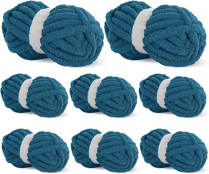 BALAPET 8 Pack Chunky Chenille Yarn for Crocheting & Knitting, 27yds 8 oz Each Skein Soft Fluffy Kitting Yarn Set, Thick Velvet Plush Yarn for Handcrafts Weaving Making Blankets, Indigo Blue