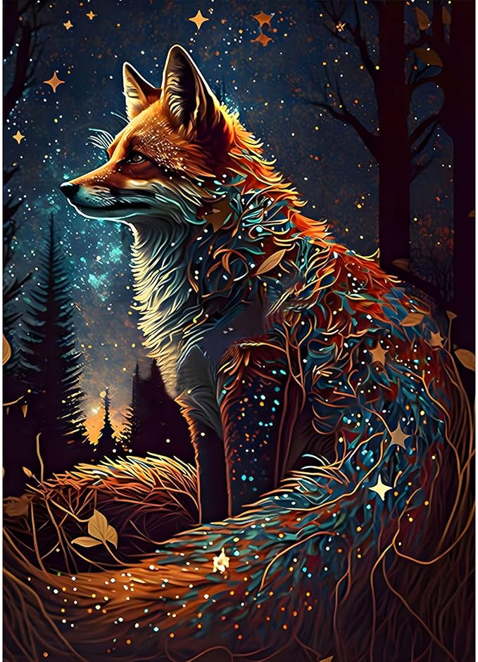 SENQAO Fox Diamond Painting Kits for Adults Animals, Fox Diamond Art Kits for Adults Beginner, Full Drill 5D DIY Crafts for Adults Home Wall Decor Diamond Dots Paint by Numbers for Adults 11.8x15.7in