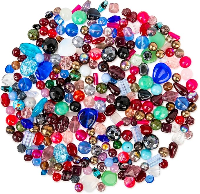Assorted Glass Beads for Jewelry Making, DIY Lamp Work, Arts and Crafts, and Decorative Hobby Artistry, Colorful Crystal Assortment Bulk Mix, 4-18mm, Half Pound (6)