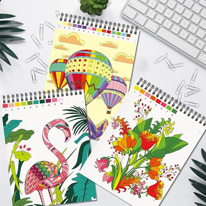 Color by Numbers Adult Coloring Books,3 Fun Coloring Books for Adult Relaxation,60 Pages of Flowers Nature Landscapes Animals,Brain Game for Adults