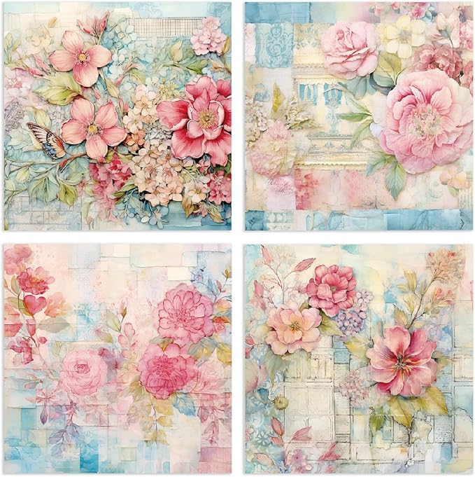 YASMEN Flowers Scrapbook Paper Pad, 6x6 Single-Sided Valentine Cardstock Paper Pad for Card Making, Journals, Planner, DIY Envelopes, Greeting Cards, Decorative Art Craft -24 Sheets