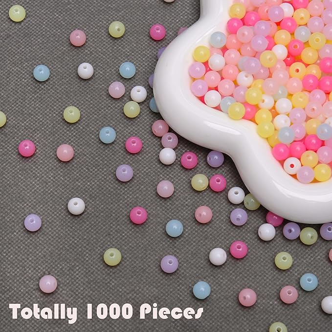 bonny boxx 1000pcs 6mm jelly light mix colors round beads, smooth transparent acrylic balls, plastic resin gumball bubblegum chunky beads for necklace & bracelet making, crafting supplies