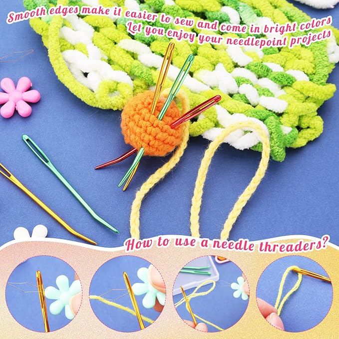 50 Pcs Yarn Needles, Darning Tapestry Needles Bent Kit, 24 Pcs Large Eye Weaving Crochet Blunt Yarn Needle for Yarn, Crocheting, Weaving with Stitch Markers Storage Box