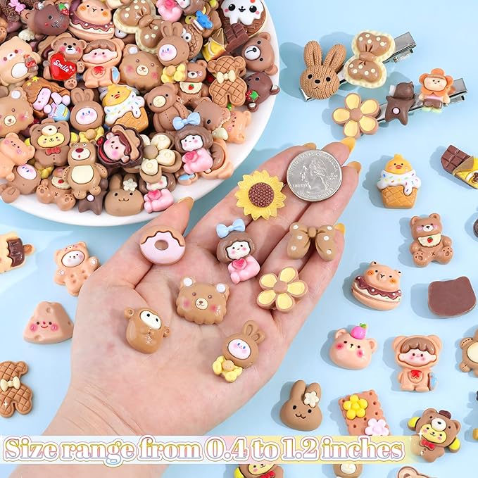 100PCS Brown Slime Charms Cute Flatback Resin Charms for Slime, Kawaii Random Decoden Charm for Embellishments Phone Junk Case Charms Bulk, Hairpins Scrapbooking Crafting & DIY Decoration