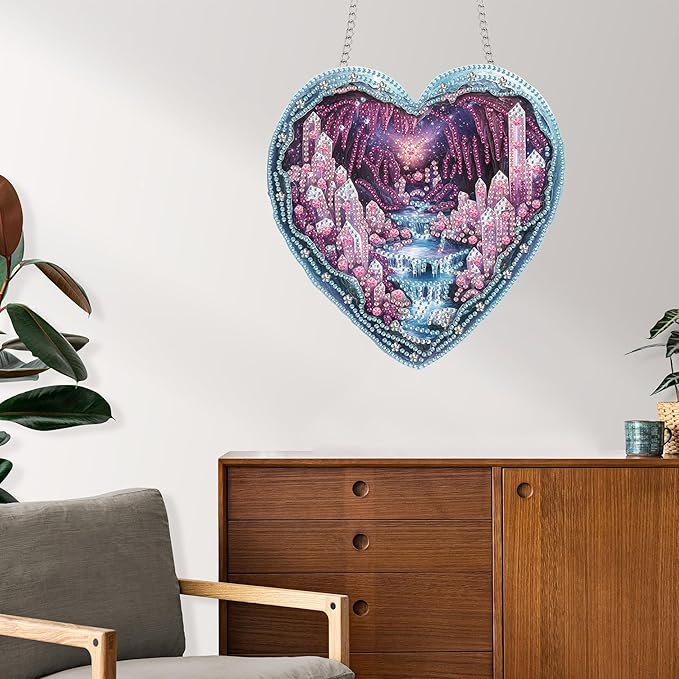 Reofrey Hanging Diamond Art Kits for Adults– 8x8Inch Landscapes Hanging Ornament Acrylic Board Double Sided Pattern Crystal Diamond Art Suncatcher Pendant, for Window Home Decoration Handmade Gift