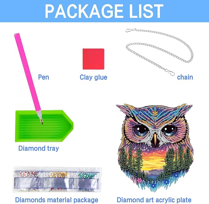 VAIIEYO Owl Diamond Art Hanging Ornament, Animal Diamond Painting Suncatchers Window Hanging Kit with Chain, 7.5x7.5 inch Crystal Pendant Art Craft for Gift Home Wall Front Door Decoration