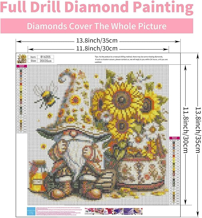 GEEHEIY Gnome Diamond Art Kits for Adults, 5D Gnome Diamond Painting Kits for Beginner, DIY Sunflower Gem Art Dots for Adults, Perfect for Home Wall Decor 14x14 Inch