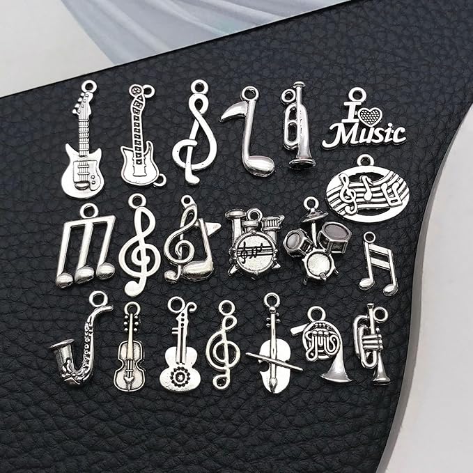 WOCRAFT 60pcs Antique Silver Music Bracelet Charms for Jewelry Making Sets DIY Necklace Bracelet Keychain Crafting Charms Kit Craft Supplies (SN893)