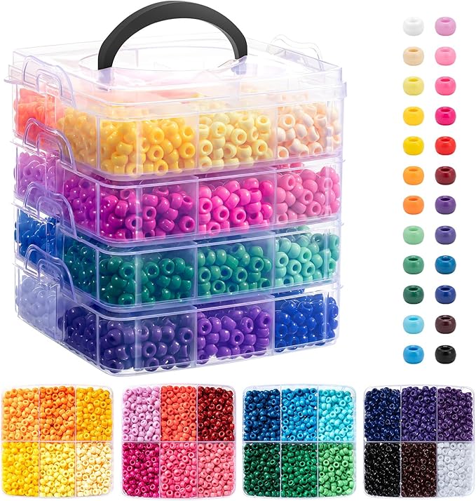 Simetufy 3600Pcs Pony Beads, 24 Colors Kandi Beads Bulk for Bracelets Making Hair Braiding Kandi Friendship Bracelet DIY Craft Jewelry Making Christmas Gifts（2.06LB, Stack Box）