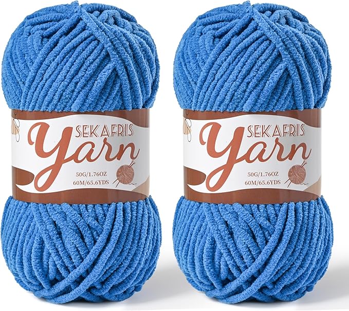 2 Pack Fluffy Velvet Yarn for Crocheting，Baby Blanket Yarn for Crocheting Soft，100g(131yds) Amigurumi Yarns，Plush Chenille Crochet Yarns，Puzzle Yarn for Crochet Weaving Craft(2 Blue)