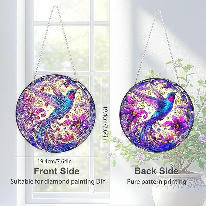 TOSTOG Hummingbird Diamond Art Hanging Kits for Adults, Hummingbird Diamond Painting for Adults Window Pendant,Special Shape Diamonds Diamond Painting Hanging Pendant Kit for Wall Home Decor Gift