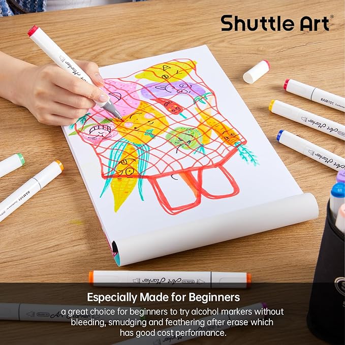 shuttle art marker pad,11.69”x8.27” portable a4 sketchbook, 60 sheets drawing paper, 98lb/160gsm smooth surface bleedproof art paper, glue-bound, great for beginners to draw, paint & sketch