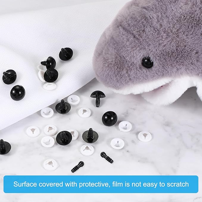 PATIKIL 8mm Safety Eyes, 20 Pcs Plastic Craft Eyes with Protective Film with Washers for Stuffed Animals Crochet Toys Dolls DIY Craft Making, Black