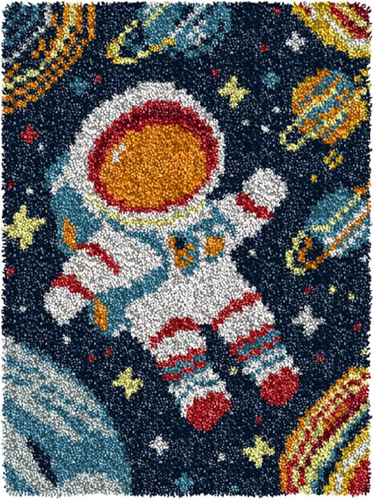 YP Astronaut Planet Latch Hook Rug Kits,Latch Hook Kits for Adults DIY Rug Crafts Arts Carpet for Home Decoration Festival Gifts,20.5" X 15"