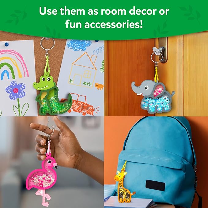 Skillmatics Art & Craft Activity - Shake-its Animals, DIY Glitter Craft Kit with Keychains, Fun & Creative Travel Toys, Party Favors & Birthday Gifts for Girls & Boys Ages 4, 5, 6, 7, 8, 9