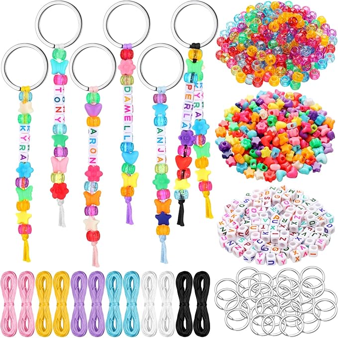Landical 564 Pcs DIY Bead Keychain Kit Key Chain Making Craft Adjustable Letter Beads String Mama Sport Gift Alphabet Jewelry Backpack Accessories Holiday Party Favor (Butterfly,Mixed Color)