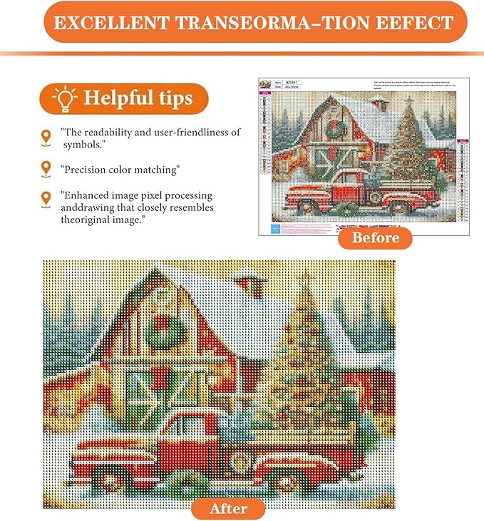igoodom Diamond Art Kits for Adults, Christmas Diamond Painting Kit, Full Drill Round Christmas Red Truck Diamond Art Kits, DIY Gem Art and Crafts for Home Wall Decor Gift 16x12inch
