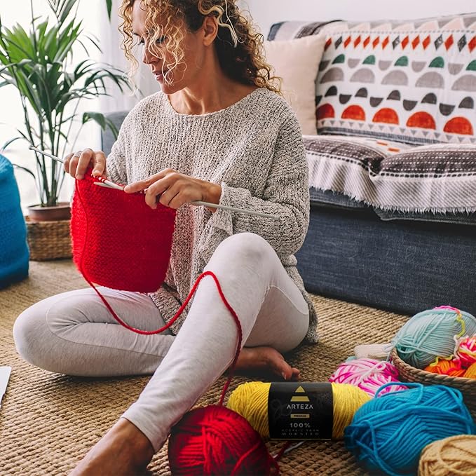 Arteza Acrylic Yarn for Crochet & Knitting, 4 Skeins, 100% Acrylic, 359 Yards Each, Yellow A101, Soft Worsted Yarn for DIY Projects, Amigurumi & More