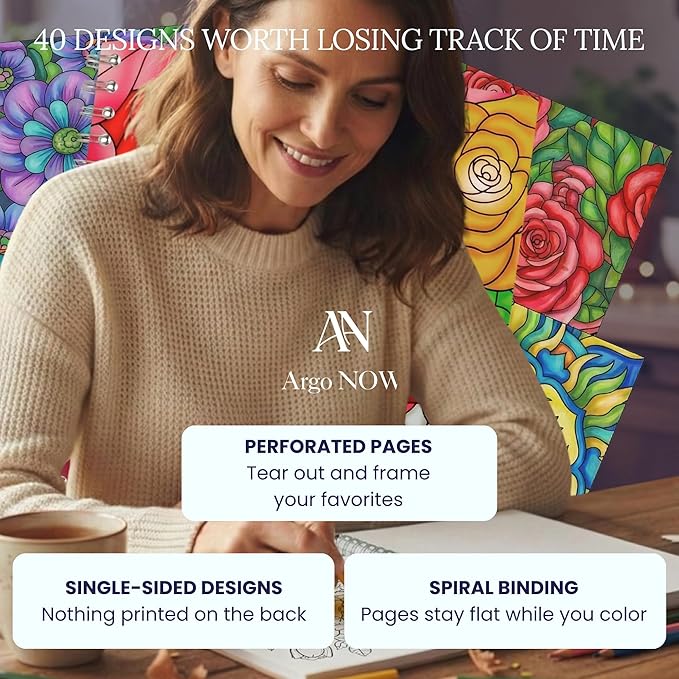 Adult Coloring Book for Women - Mandala and Flowers Designs - Stress Relief & Relaxation – Thick Paper Perforated Pages, Large A4 Format (40 Designs)
