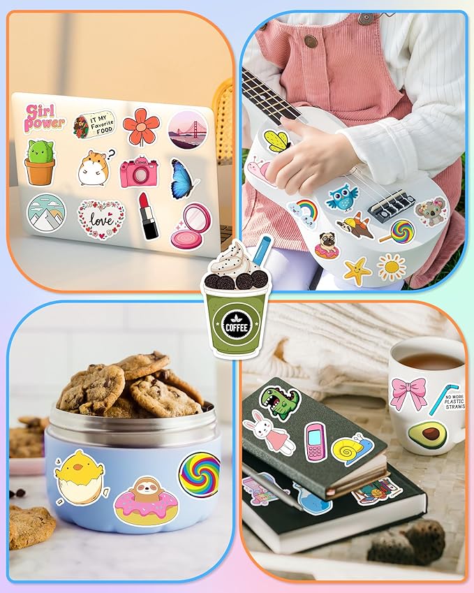 300 pcs stickers for kids, cute water bottle vinyl waterproof laptop stickers for students gifts school supplies classroom teacher prizes stocking stuffers sticker pack for kids girls teens