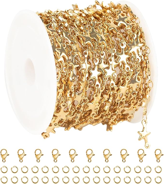UMAOKANG 5 Meters Gold Plated Chains Bulk Stainless Steel Chain for Jewelry Making Star Craft Decoration Chain Roll