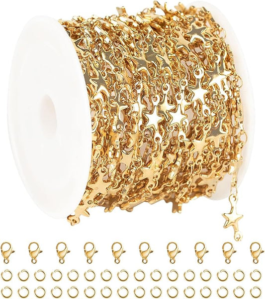 UMAOKANG 5 Meters Gold Plated Chains Bulk Stainless Steel Chain for Jewelry Making Star Craft Decoration Chain Roll
