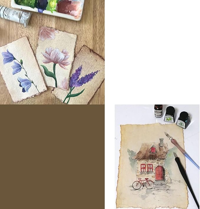 LEATHER VILLAGE Watercolor Paper- 7.5 X 11 inches - 20 Sheets Watercolor Paper for Drawing, Sketching, Wedding Cards & Crafts - 150 GSM Thick Deckle Edge Virgin Cotton Handmade Paper - Vintage