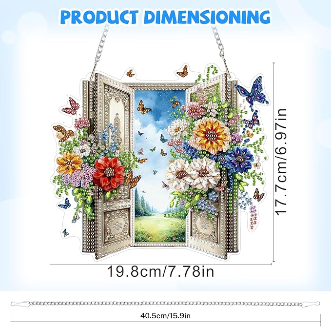 Bowetile Garden Scene Diamond Art Hanging Kits for Adults, Diamond Art Suncatchers Enchanted Flower Door, 5D Special Shape Diamond Painting Pendant Window Ornament Gifts for Home Wall Decor