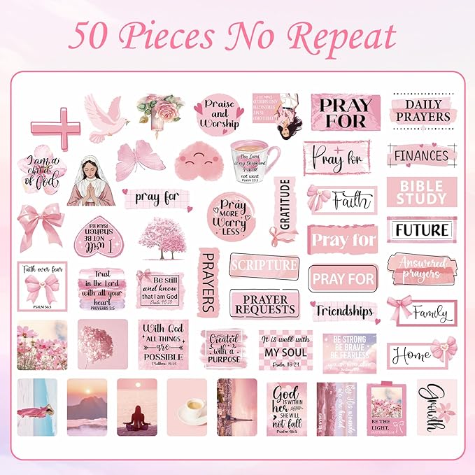 Prayer Board Stickers Supplies - 164 Pcs Prayer Board Kit with Pins Envelope Bible Verse Quotes Cards Christian Motivational Scrapbook Stickers, Bible Study Supplies for Women (Not Cork Board)