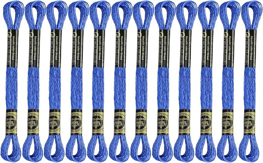 12 Skeins Embroidery Floss, Deep Blue Metallic Embroidery Thread Polyester Cross-Stitch Threads for Hand Embroidery String Art DIY Creation