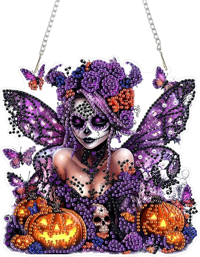 RICUVED Diamond Art Hanging Kit for Adult, Halloween Special Shaped Crystal Gem Craft Diamond Painting Pendant Kits for Adults Beginners, DIY Pumpkin Hanging Art Ornament Kit for Home Garden