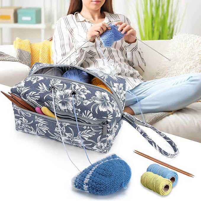 Luxja Small Yarn Storage Bag, Portable Knitting Bag for Yarn Skeins, Crochet Hooks, Knitting Needles (up to 8 Inches) and Other Small Accessories (Small, Flowers)