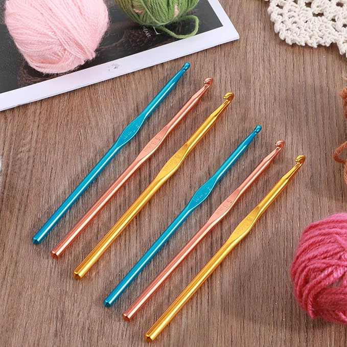 6 Pcs Crochet Hooks Set 5 mm 5.5 mm 6 mm Knitting Needles Craft Yarn Aluminum Crochet Needles for Beginners Crochet Hobbyists, US Size 8/9/10 (US H/I/J)