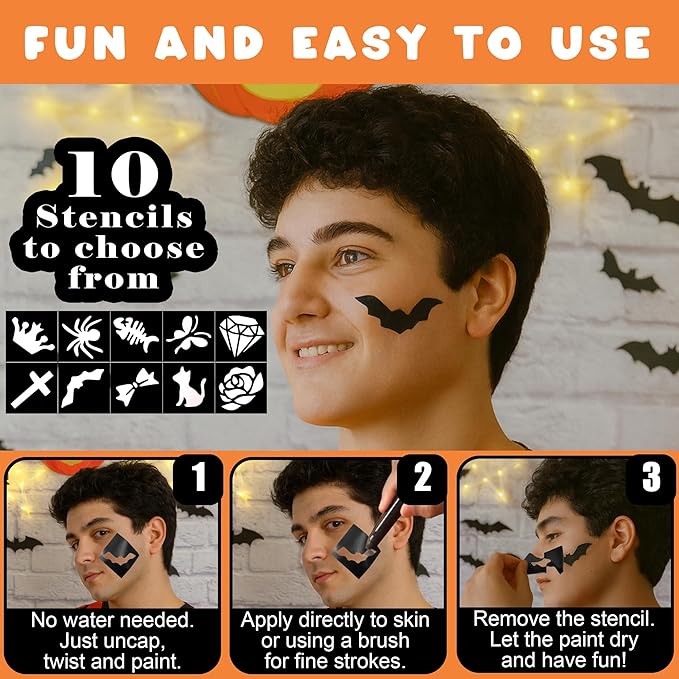 Jim&Gloria Face Paint Kit with Stencils, 12 Large Professional Face Painting Kit for Kids Party Makeup, Facepaint Washable Body Paint for Adults Skin Color Crayons, Girls Christmas Gifts, Crafts Toys
