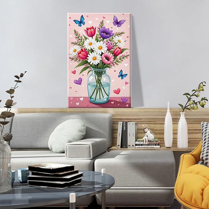 ATDMS Paint by Numbers Kit for Adults with Easel Flowers Paint by Number with Frame Floral Paint by Number with Easel DIY Acrylic Oil Painting Kits for Gift Home Wall Decor 8x12 Inch