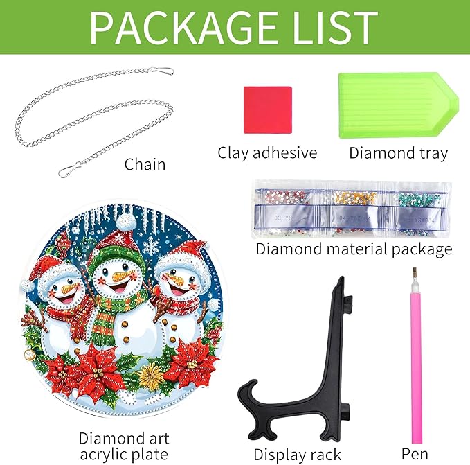 Wergund 5D DIY Christmas Diamond Art Hanging Kits, Hanging Diamond Art Snowman, Acrylic Special Shaped Rhinestone, Window Hanging Pendants for Home Wall Garden Front Door Outdoor Decor Gift(Christmas)