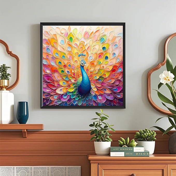 hkejoi Peacock Paint by Number for Adults, Peacock Paint by Numbers Kit for Adults Beginners, Painting by Number DIY Crafts Acrylic for Gift Home Decor 16x16 in