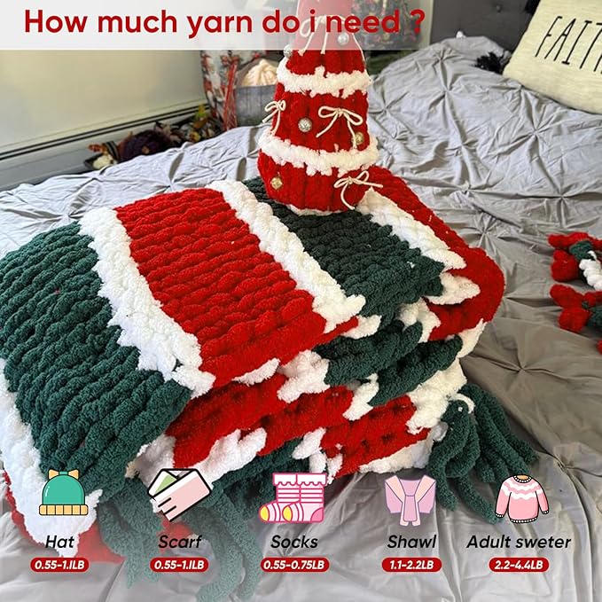 8 Jumbo Packs Chunky Chenille Yarn for Crocheting, 31.7 yds, 8 oz Each Skein Bulky Thick Fluffy Yarn for Knitting, Super Bulky Chunky Yarn for Hand Knitting Blanket, Soft Plush - Red