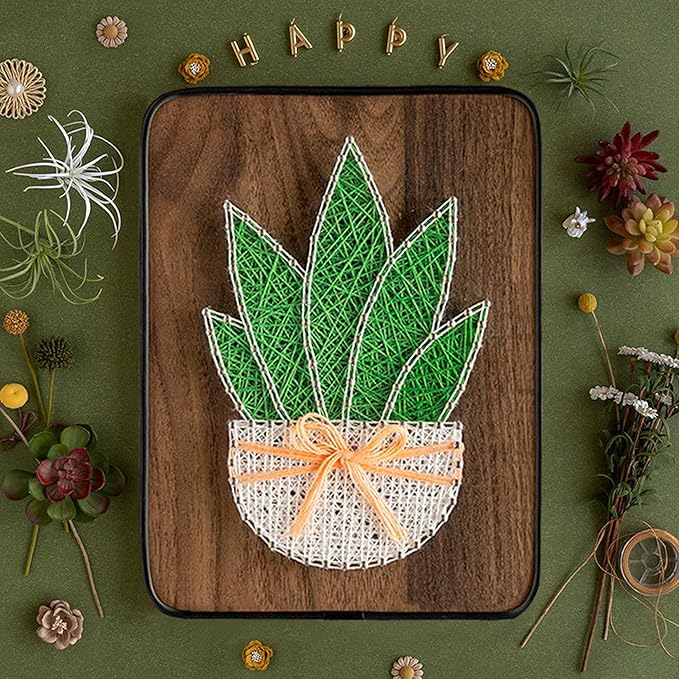 BAZIMA DIY String Art Kit for Beginner,DIY Aloe Potted Craft Kit,Unique Gift,Craft Kit for Holidays