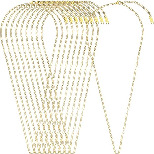 Swyabi 10 PCS Gold Plated Necklace Chains Bulk 18Inch Stainless Steel Paperclip Chain with Extender for Jewelry Making
