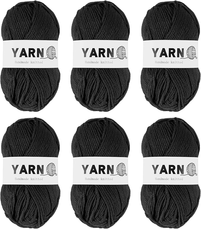 6Pcs Black Acrylic Yarn 790 Yard 4 Ply Soft Crochet Yarns Sport Weight Yarn,[for DIY Crocheting Knitting Craft Blankets Hats]-300g