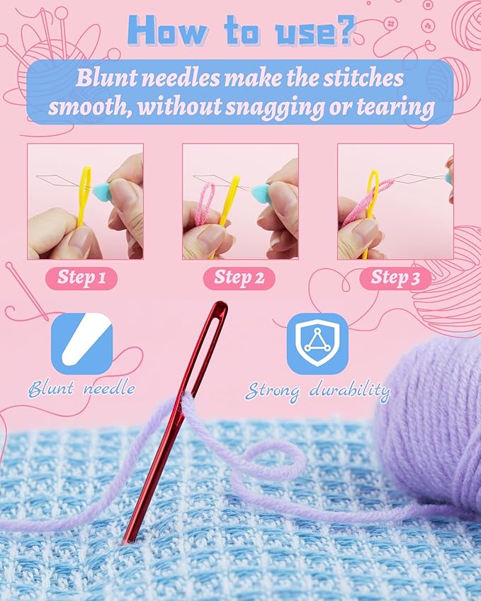 FIVEIZERO 19 Pcs Yarn Needles Set, Assorted Yarn Needles Bent Tapestry Needle Weaving Needle Darning Needles Plastic Needles Large Eye Blunt Knitting Needles for Sewing Crochet 03